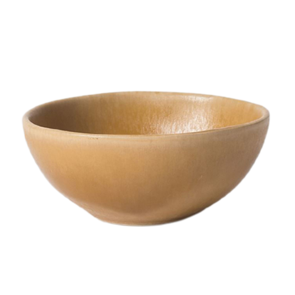 A small light orange ceramic dish bowl