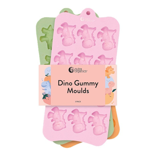 Nutra Gummy Moulds - Dinos. Pack of 3 silicone moulds in the shape of dinosaurs